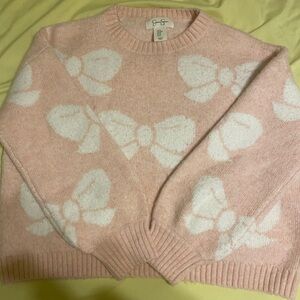 Pink and White Bow Sweater